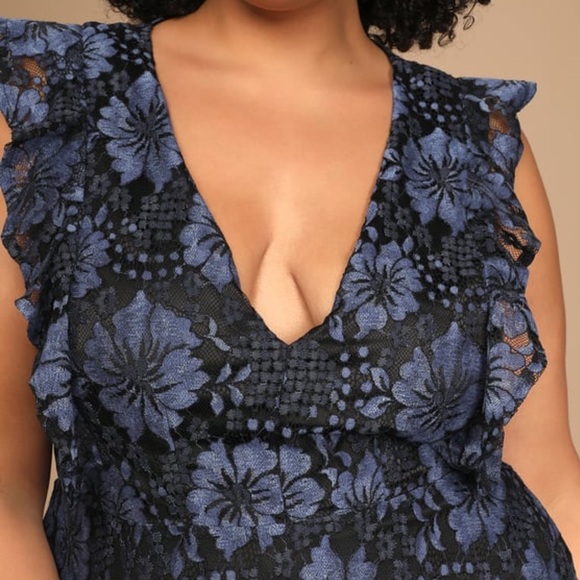 Molinetto Navy Blue Lace Ruffled Tiered Sleeveless Maxi Dress - Picture 6 of 9